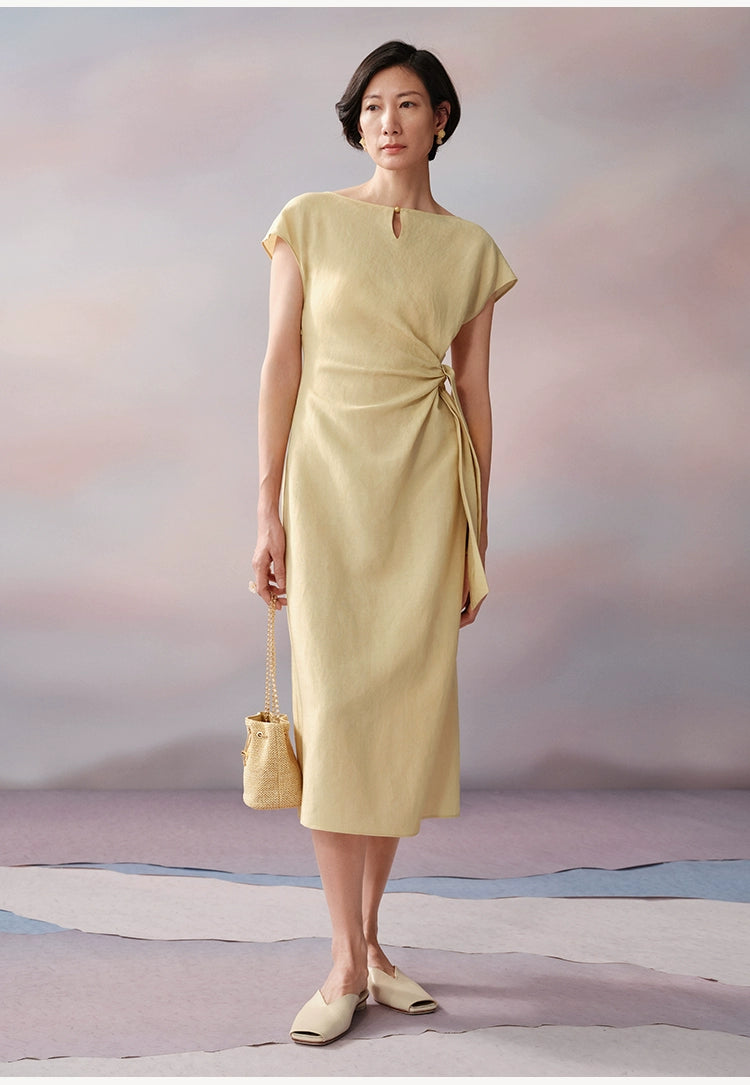 Summer-ready neutral dress with waist knot