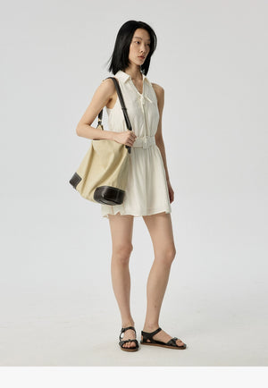 Petite summer cotton dress with halter neckline