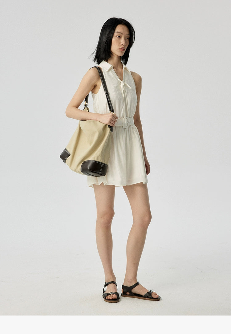 Petite summer cotton dress with halter neckline