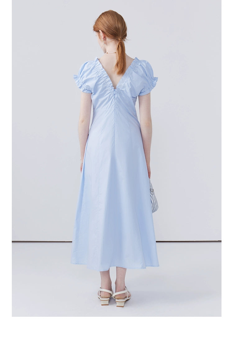 Graceful summer dress with long flowing A-line silhouette