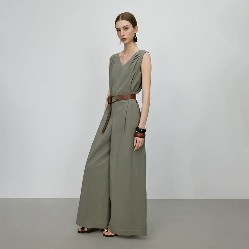Elegant sleeveless utility jumpsuit in sage green