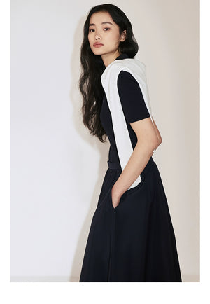 Back view of modern A-line skirt set