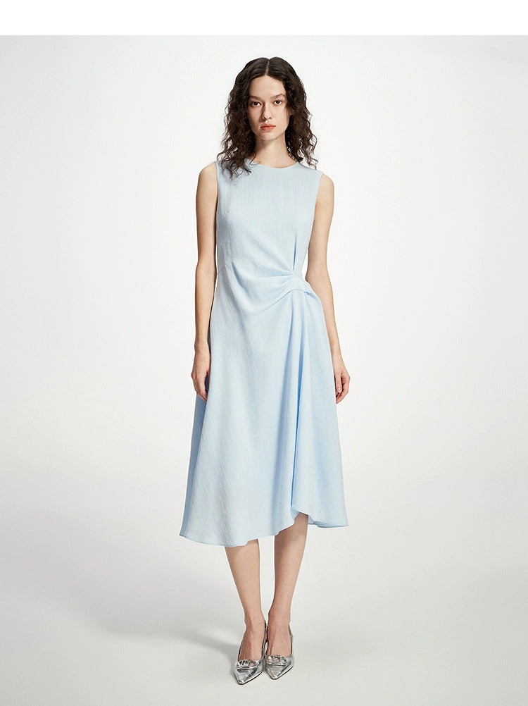 Light blue sleeveless twist-waist midi dress