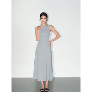 Slim-fit black knit tank dress with cinched waist