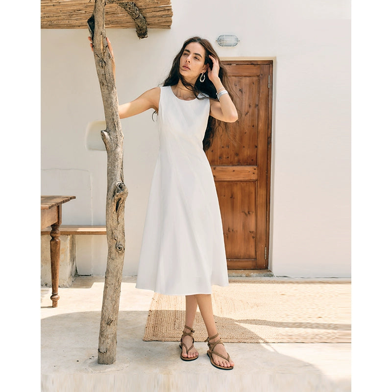 Petite Asymmetrical White Sleeveless Dress