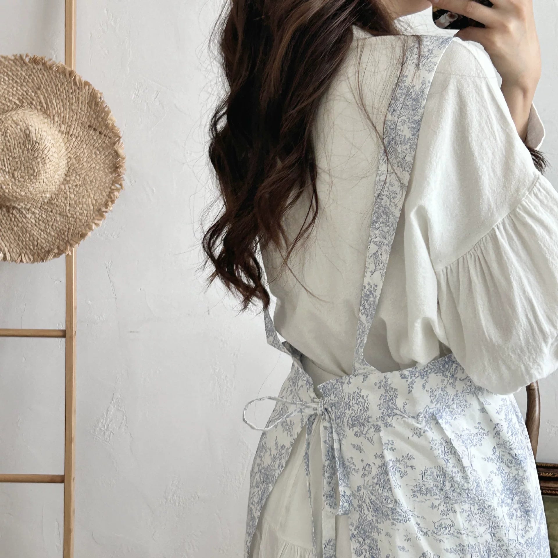 French ink fishtail export apron for Korean export, Korean pure cotton factory ins-style