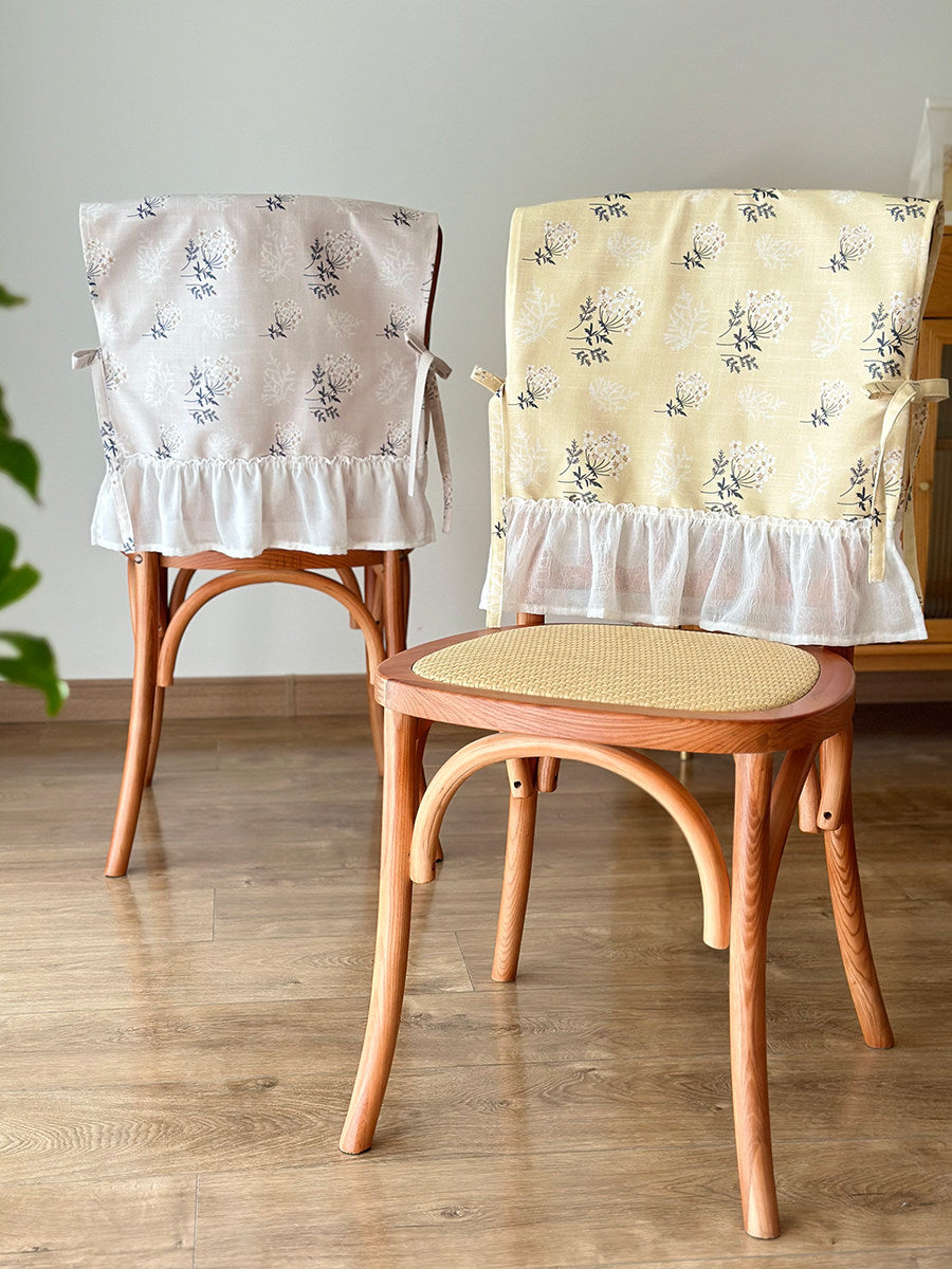Pastoral Floral Ruffle Chair Cushion Cover, Cottagecore Dining Seat Pad