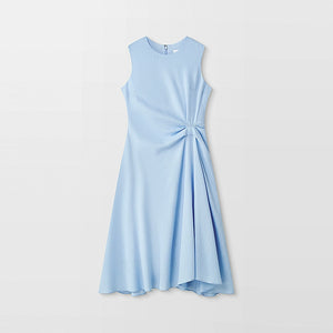 Light blue sleeveless twist-waist midi dress