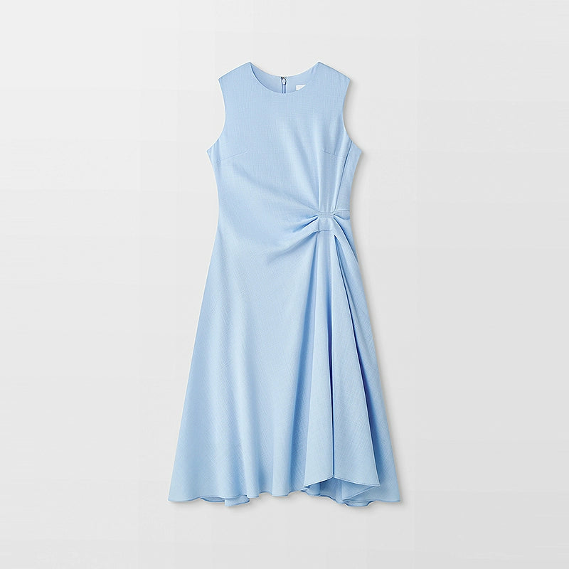 Light blue sleeveless twist-waist midi dress