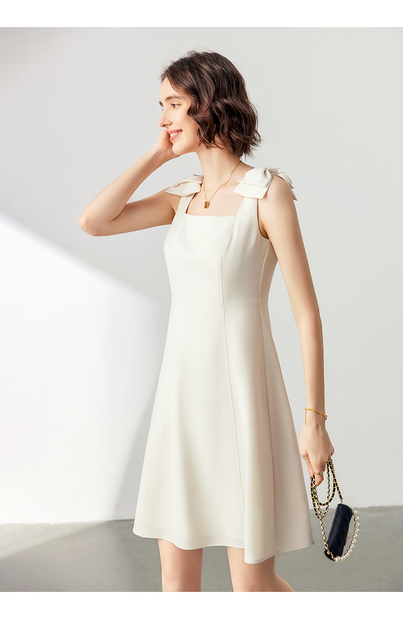 Side profile showcasing the dress's tailored fit