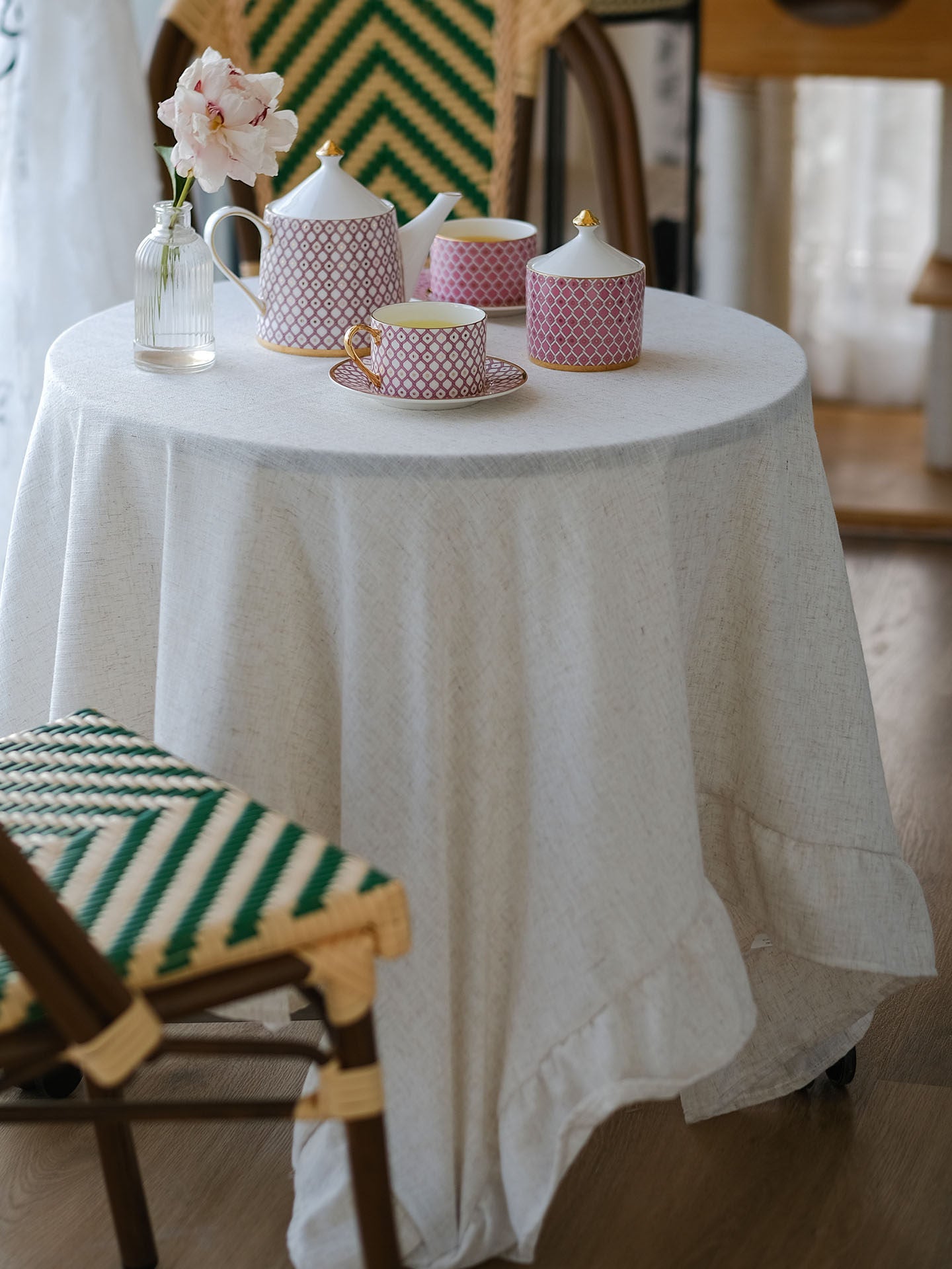 French Linen Ruffle Tablecloth, Soft Cottagecore Dining Table Cover