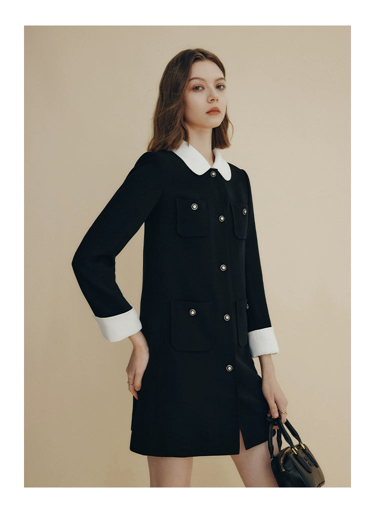 Tailored preppy coat dress in black and white