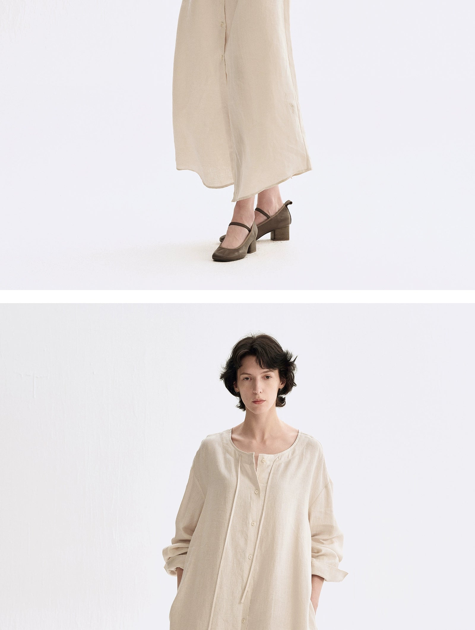 High-end linen maxi dress with frayed hem