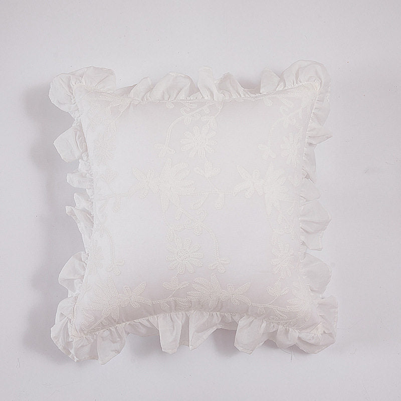 Nordic Ruffle Embroidered Pillow Cover, French Pastoral Sofa Cushion