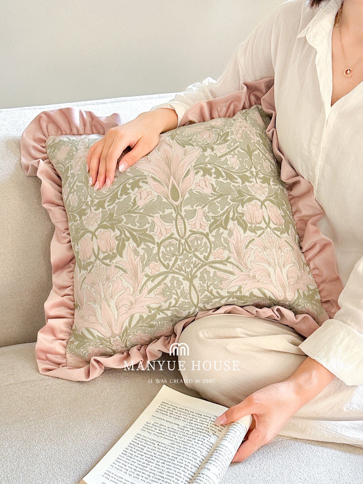 French Premium Ruffled Pillow Cover, Cottagecore Bedside Cushion