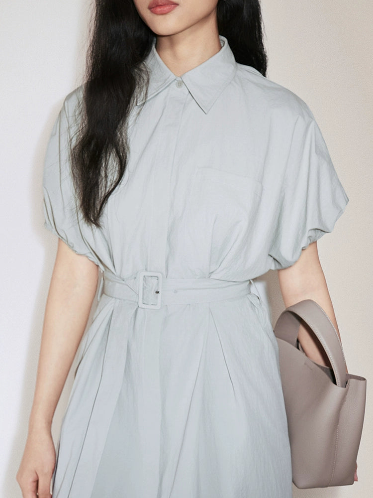 Shirt collar summer dress for pear-shaped women