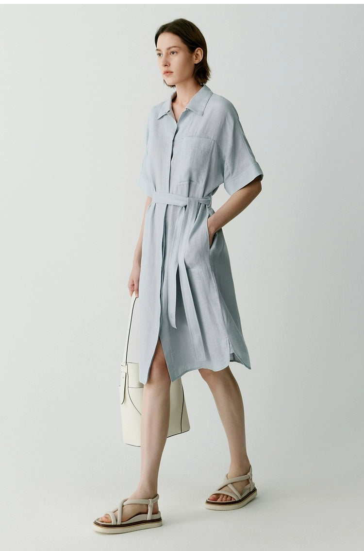 Plain-weave linen knee-length summer dress