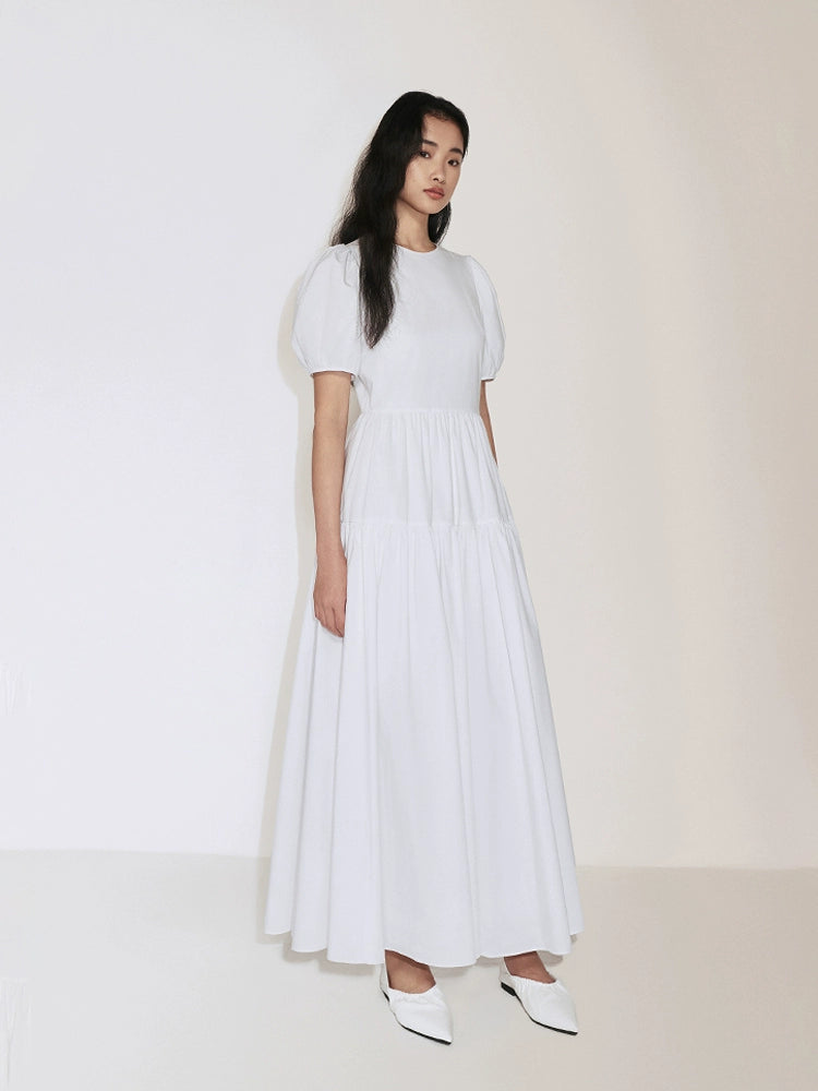 Puff Sleeve Dress with Elegant Style, High-End Resort Dress