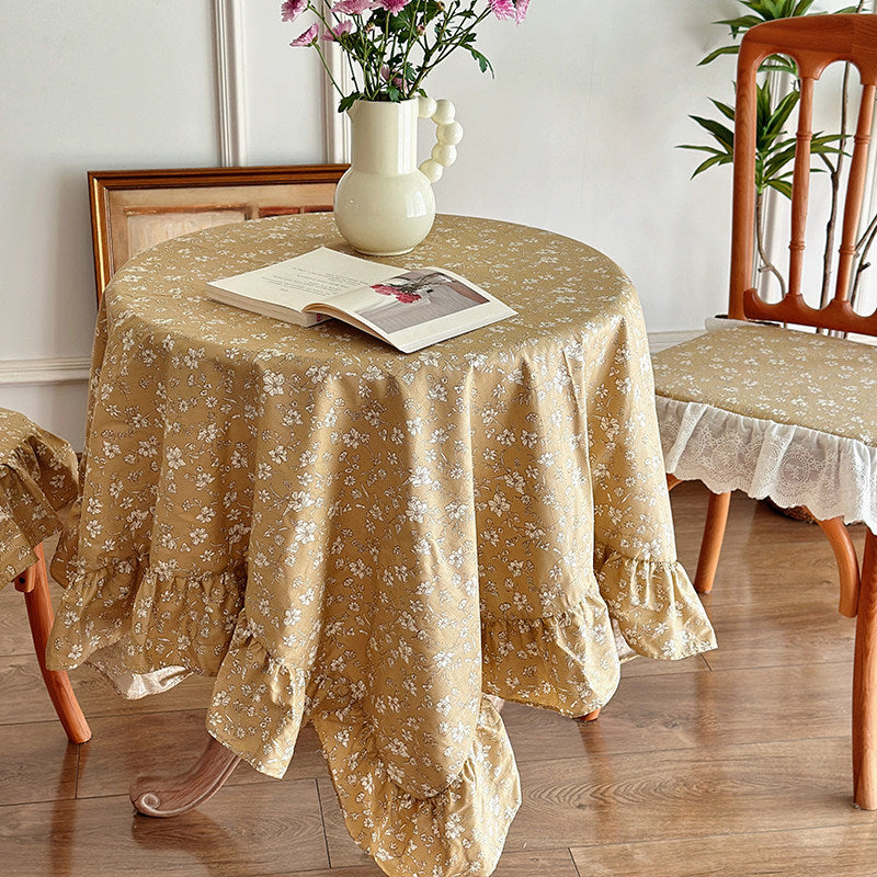 Pastoral Floral Tablecloth, French Vintage Ruffle Dining Cover