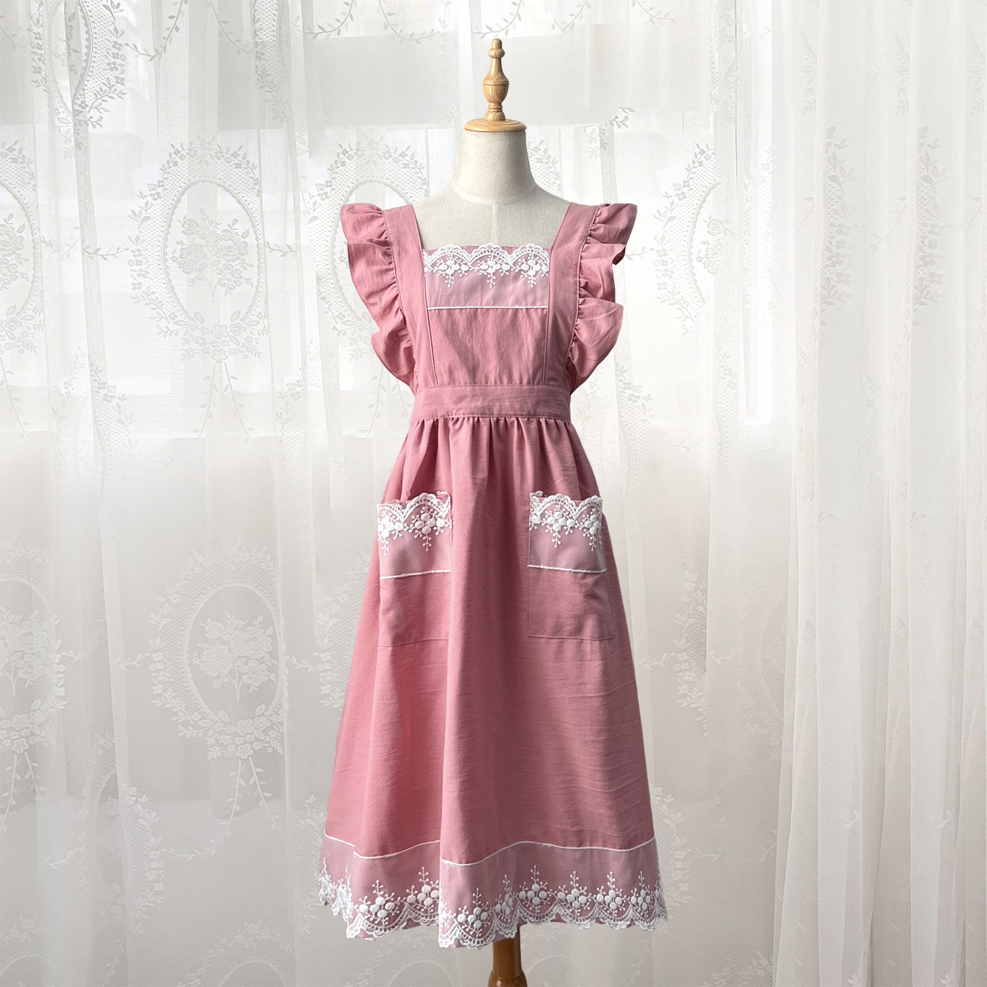 French Princess-Style Cotton Apron, Cute Cottagecore Kitchen Workwear