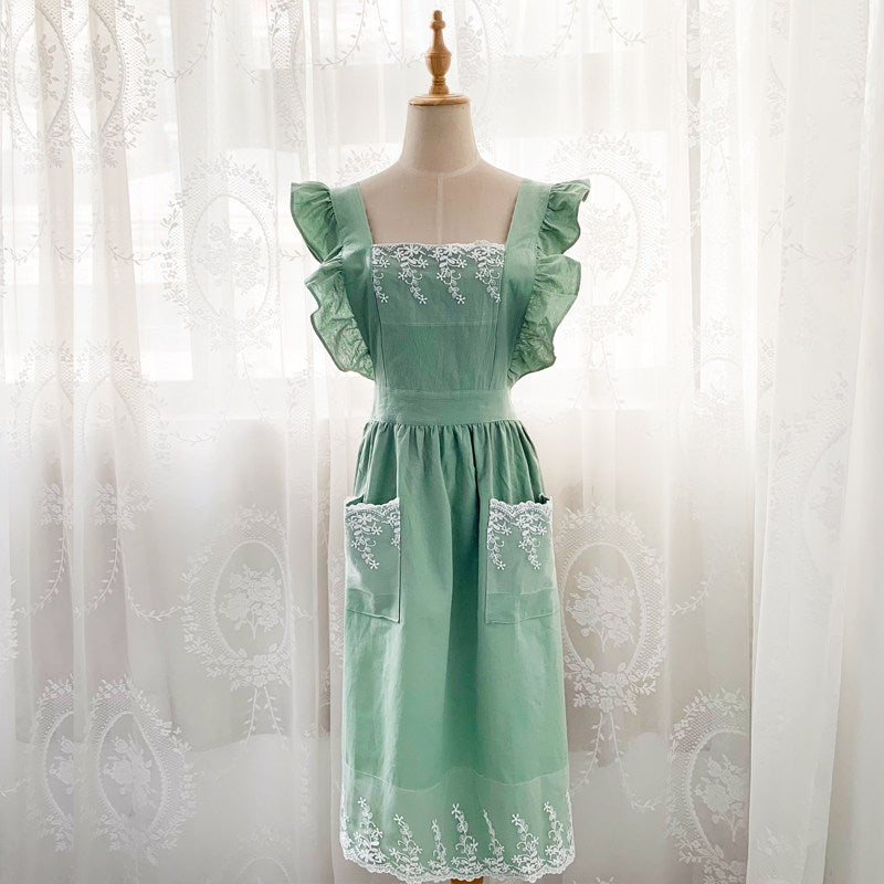 French Princess-Style Cotton Apron, Cute Cottagecore Kitchen Workwear