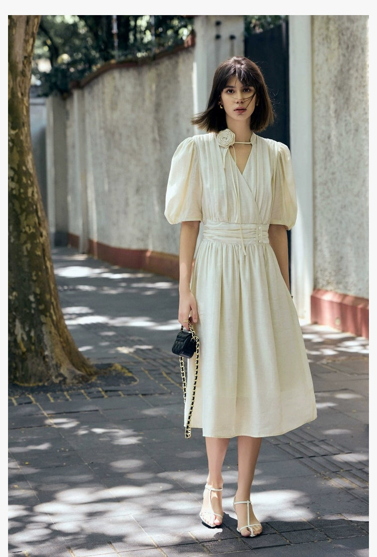 Lightweight summer maxi dress in linen-acetate blend