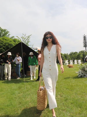 Taileroom breathable white jumpsuit with pockets
