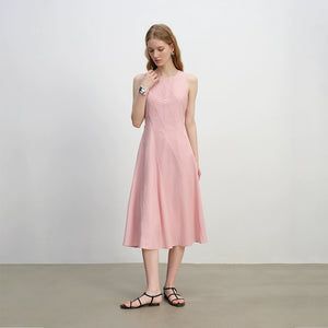 Petite asymmetrical cream sleeveless midi dress