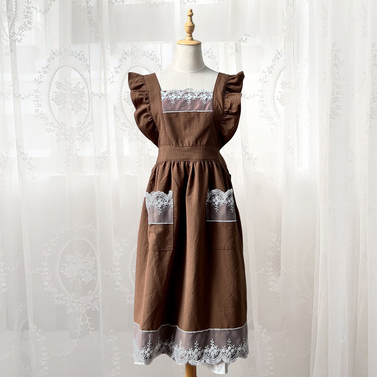 French Princess-Style Cotton Apron, Cute Cottagecore Kitchen Workwear