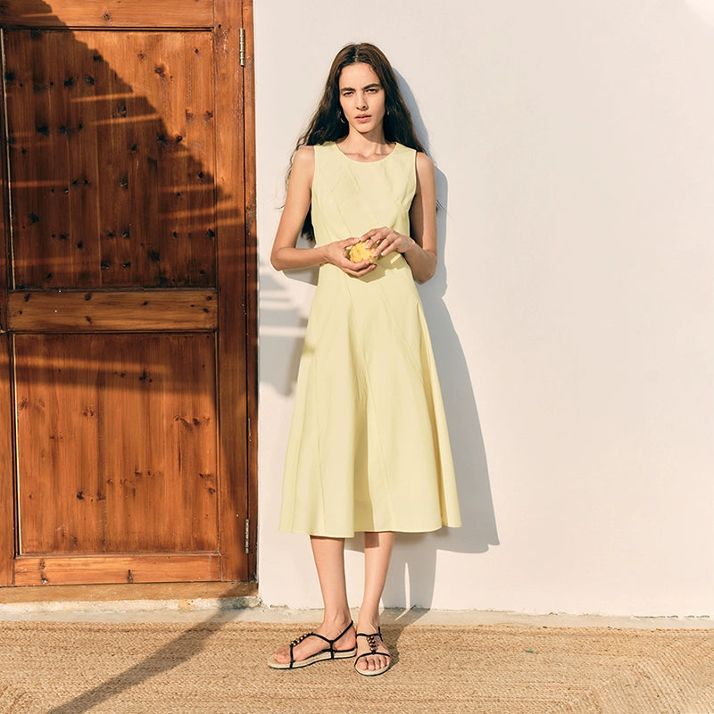 Petite asymmetrical cream sleeveless midi dress