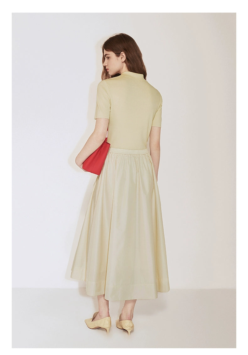Front view of two-piece polo collar A-line dress