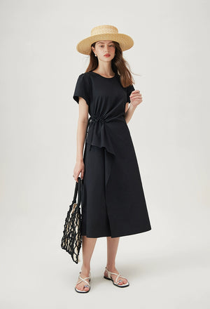 Full front and back views of cotton midi dress