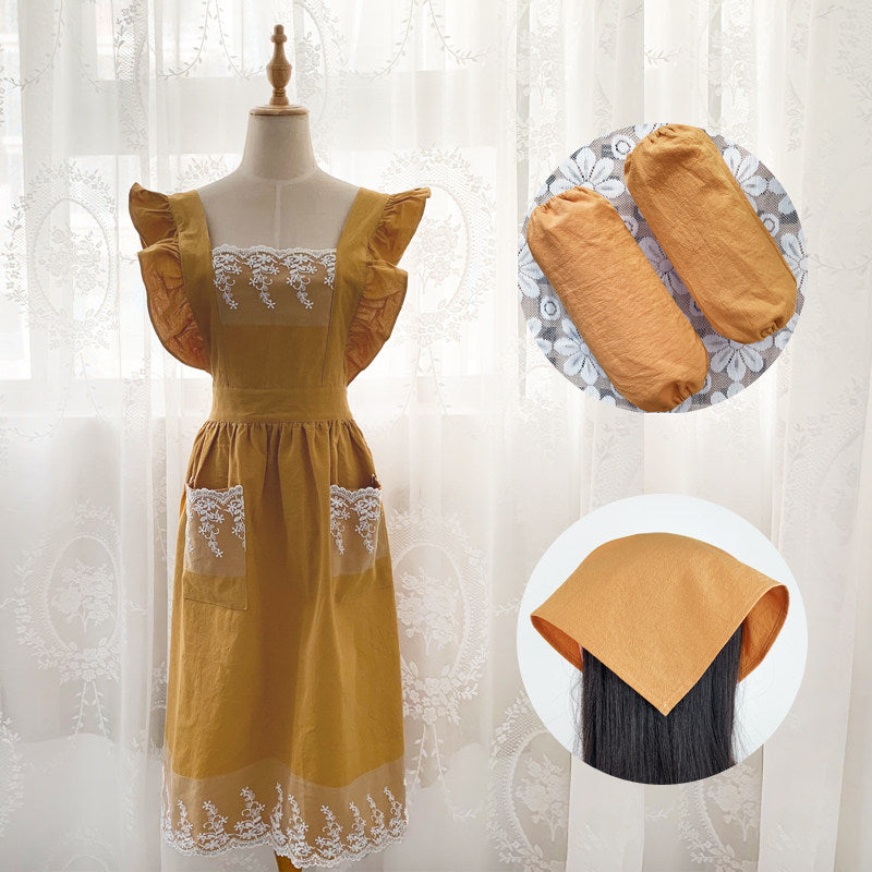 French Princess-Style Cotton Apron, Cute Cottagecore Kitchen Workwear