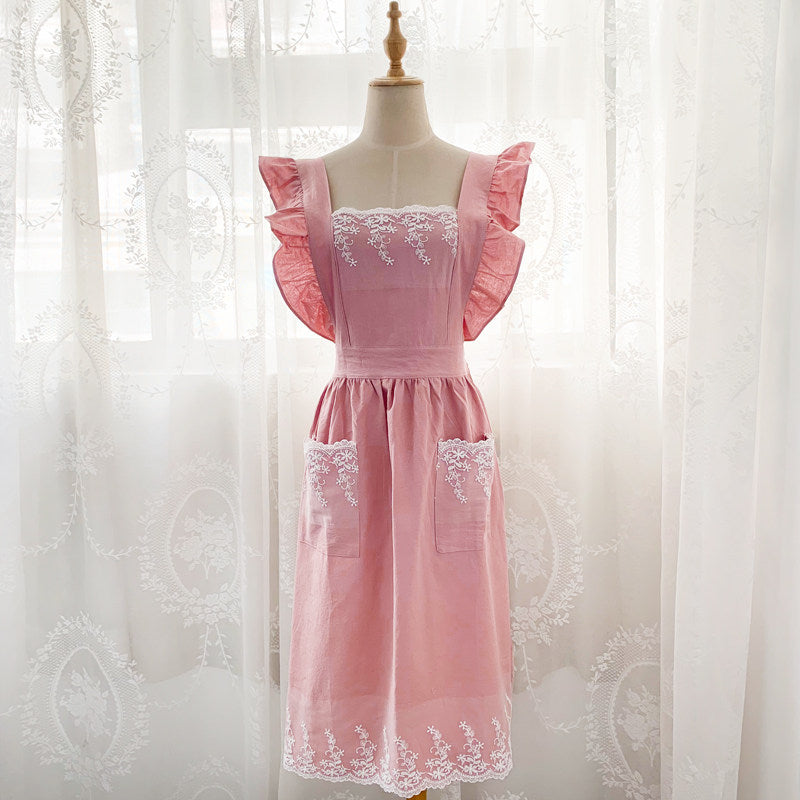 French Princess-Style Cotton Apron, Cute Cottagecore Kitchen Workwear
