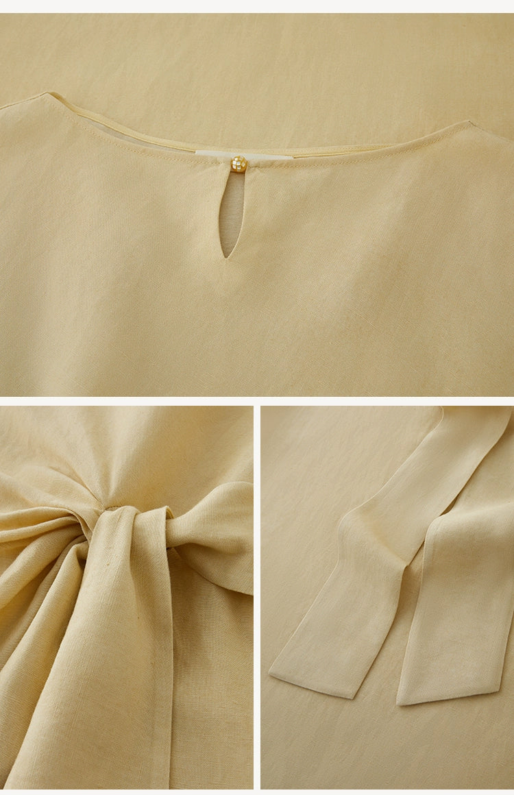 Front view of cotton midi dress with tie accent