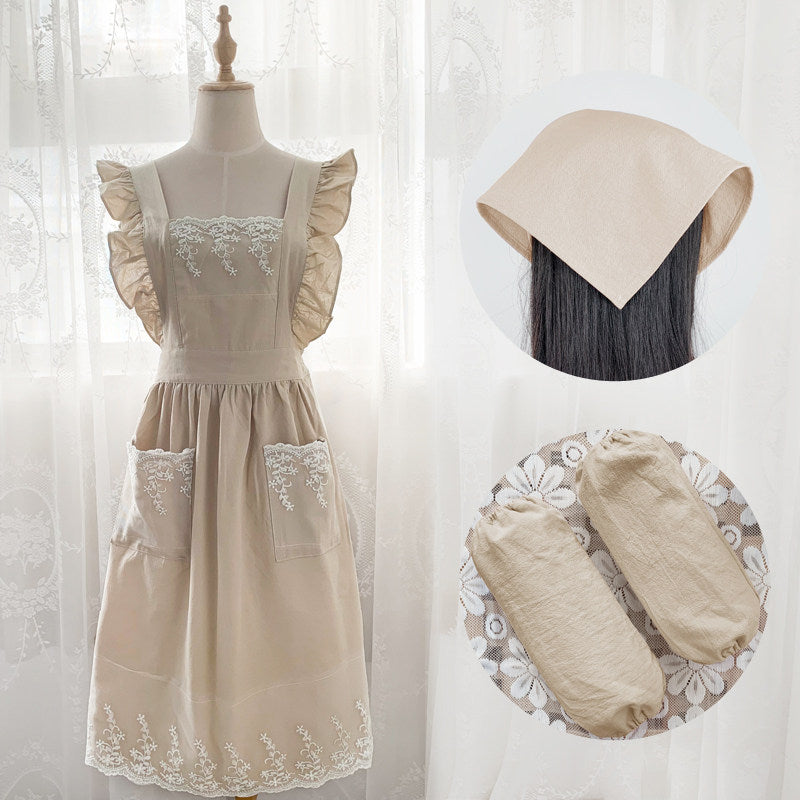 French Princess-Style Cotton Apron, Cute Cottagecore Kitchen Workwear