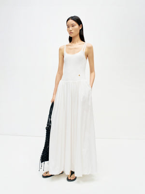  White knit camisole dress with flowy maxi skirt