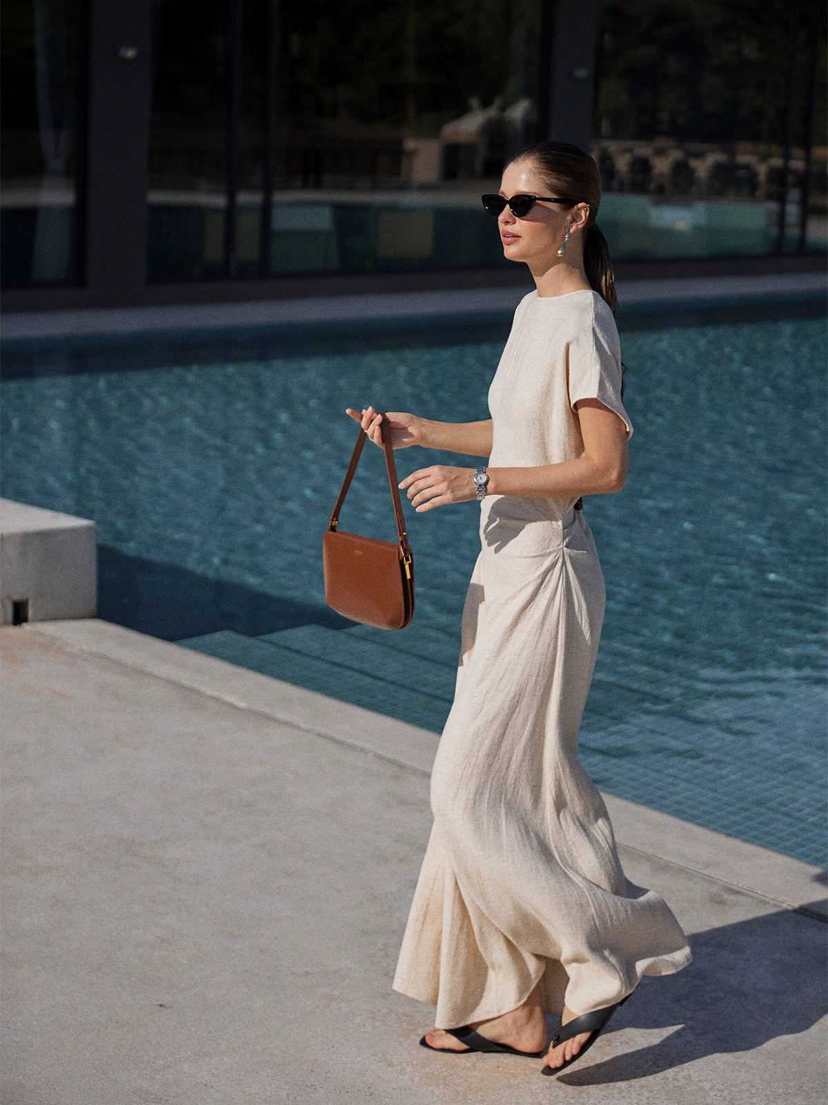 Taileroom neutral tone dress in lightweight linen