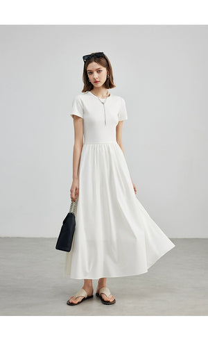 Back view of draped cotton cream dress by taileroom