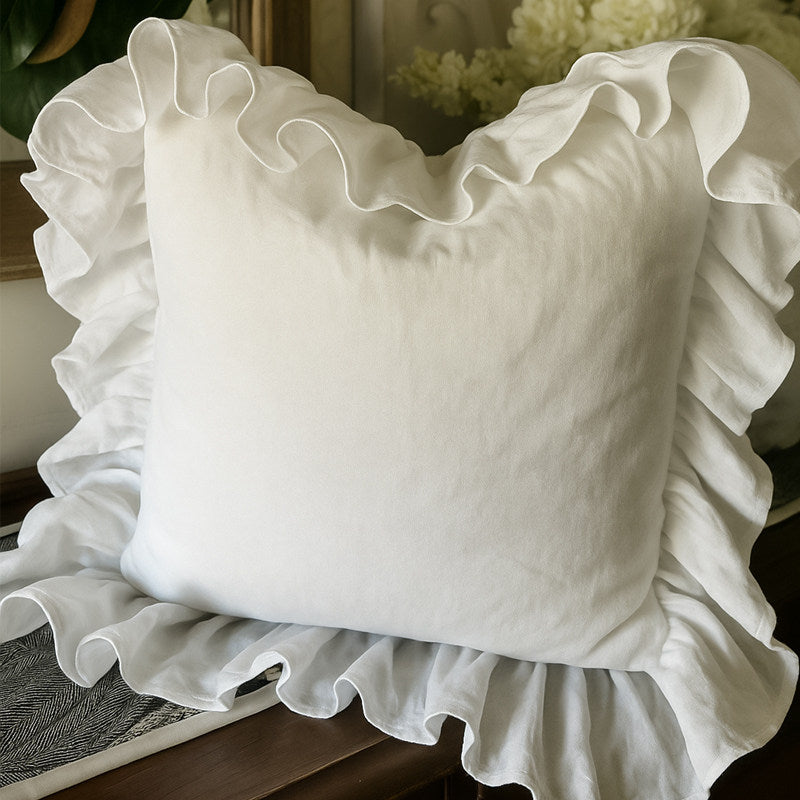 French White Lace Pillow Cover, Minimalist Cotton Sofa Cushion Cover
