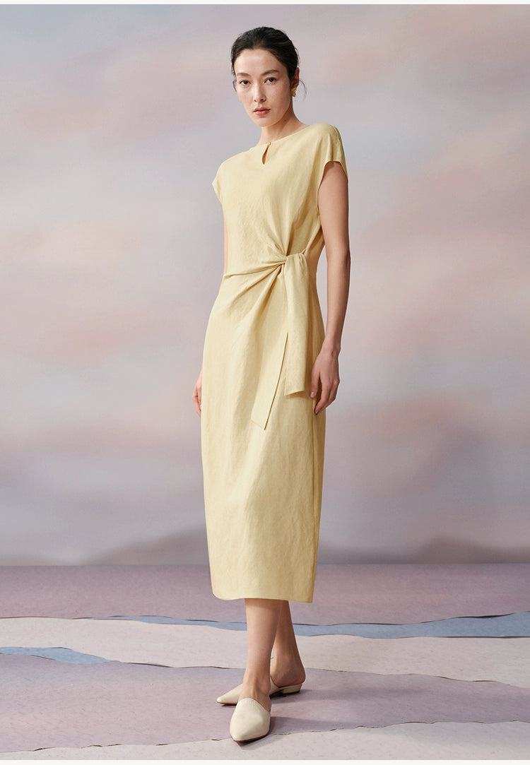 Side knot detail on linen blend midi dress