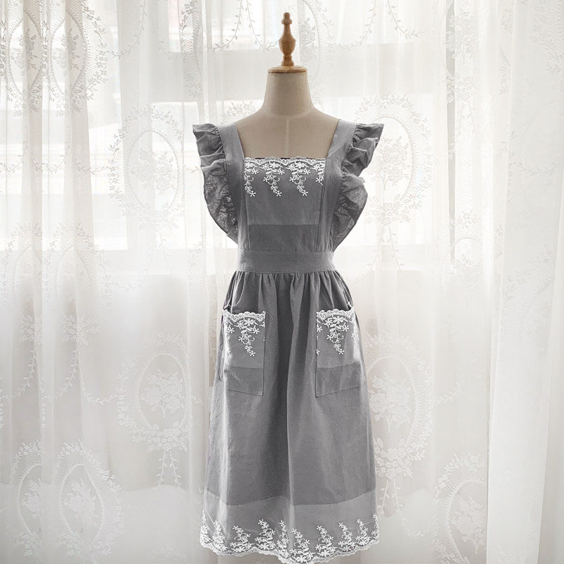 French Princess-Style Cotton Apron, Cute Cottagecore Kitchen Workwear