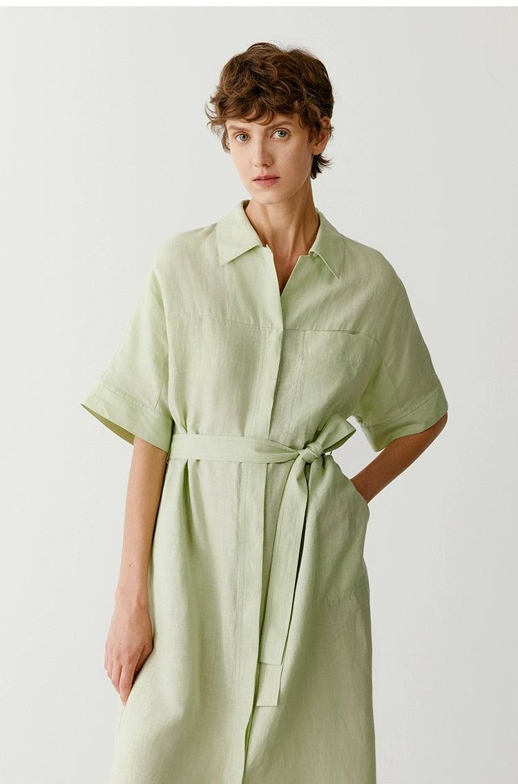 Plain-weave linen knee-length summer dress