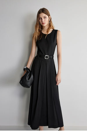 Belted formal sleeveless dress for women