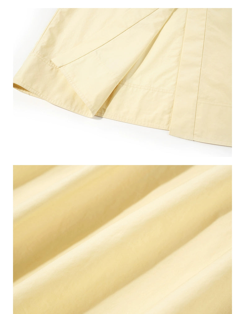 Light goose midi dress with cinched waist and pleats