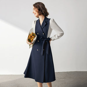 Workwear-ready blazer dress in chic two-tone style