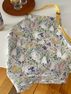Cutlery French Monet Garden Rabbit Print Apron Home Kitchen Oil-resistant Waterproof Adjustable Cover
