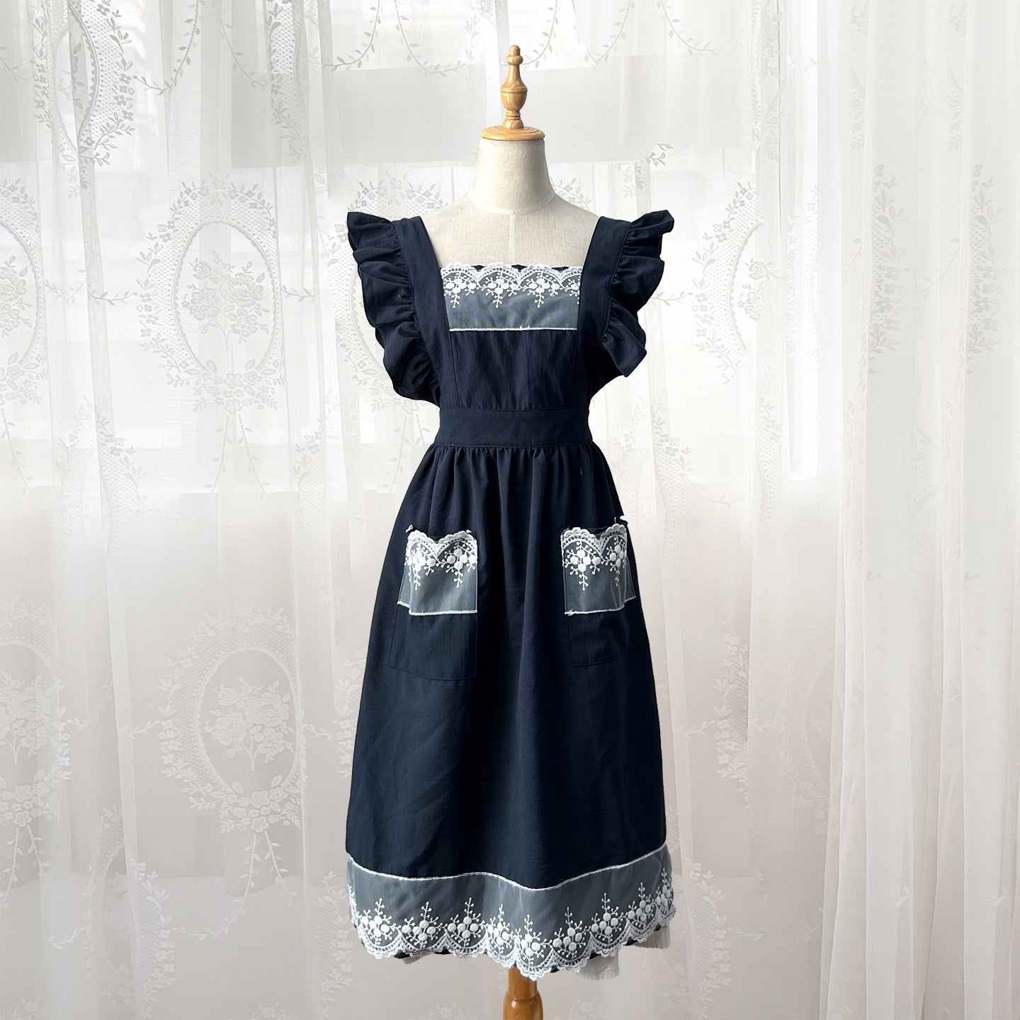 French Princess-Style Cotton Apron, Cute Cottagecore Kitchen Workwear