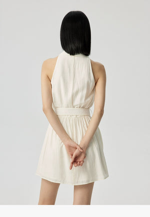 Tie-strap sleeveless mini dress with belt