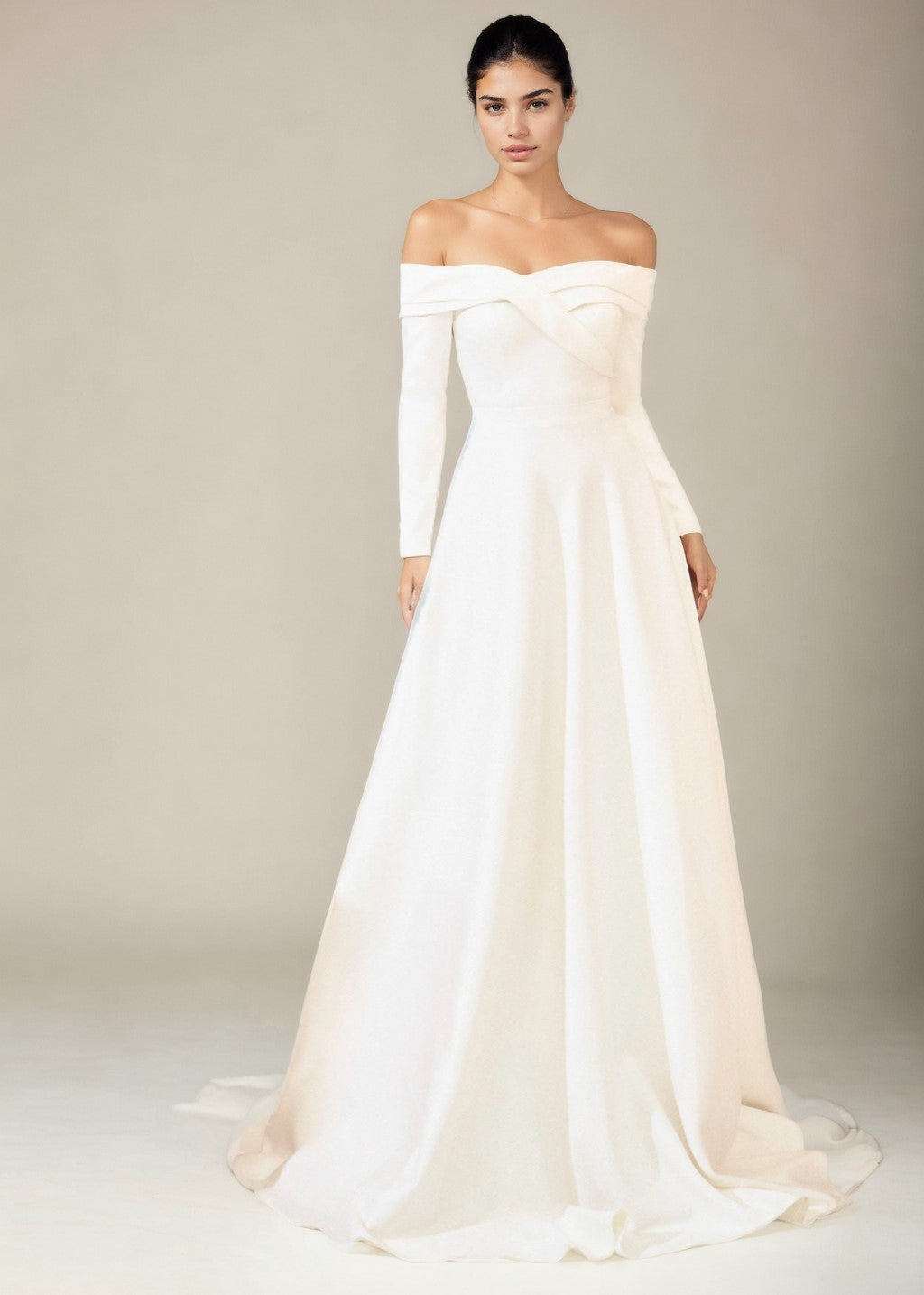 Off-shoulder long-sleeved wedding dress